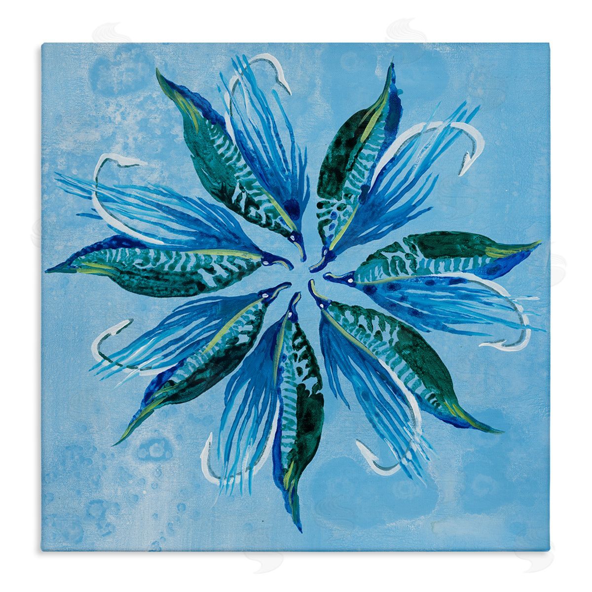 Blue Flower Shape Design Canvas Wall Art, Home Decor by Liz Jardine