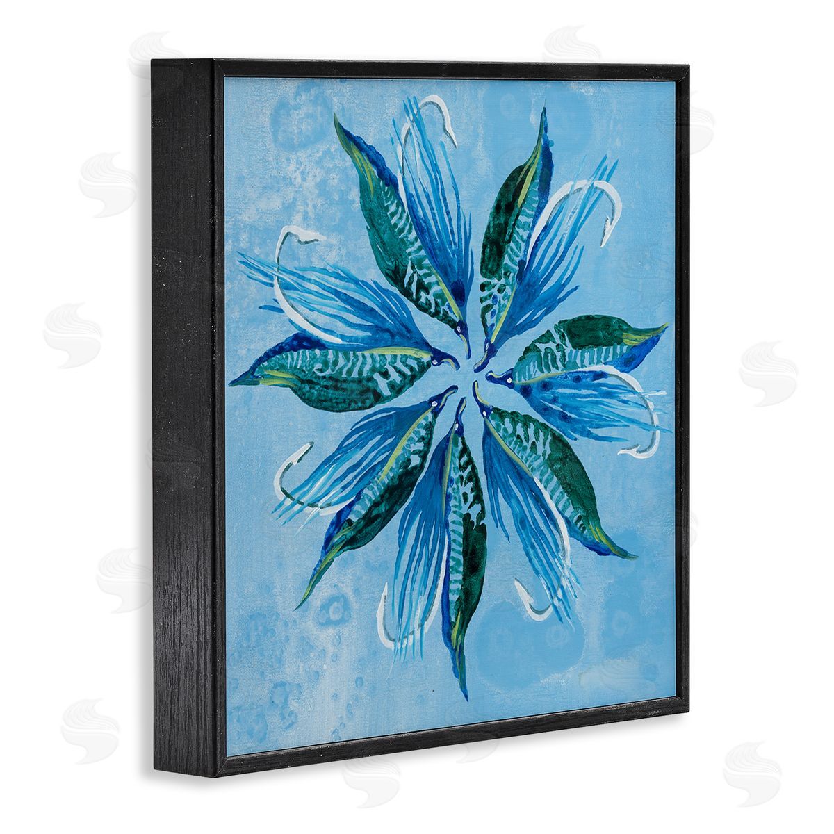 Blue Flower Shape Design Black Frame Print Wall Art, Home Decor by Liz Jardine
