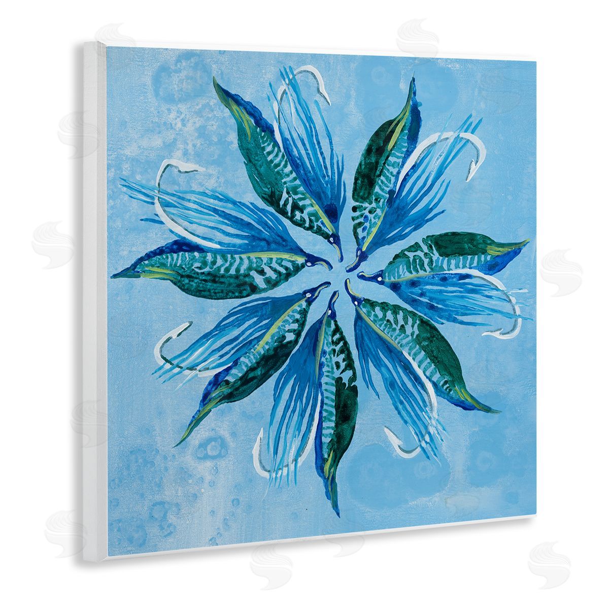 Blue Flower Shape Design Wood Plaque Wall Art, Home Decor by Liz Jardine