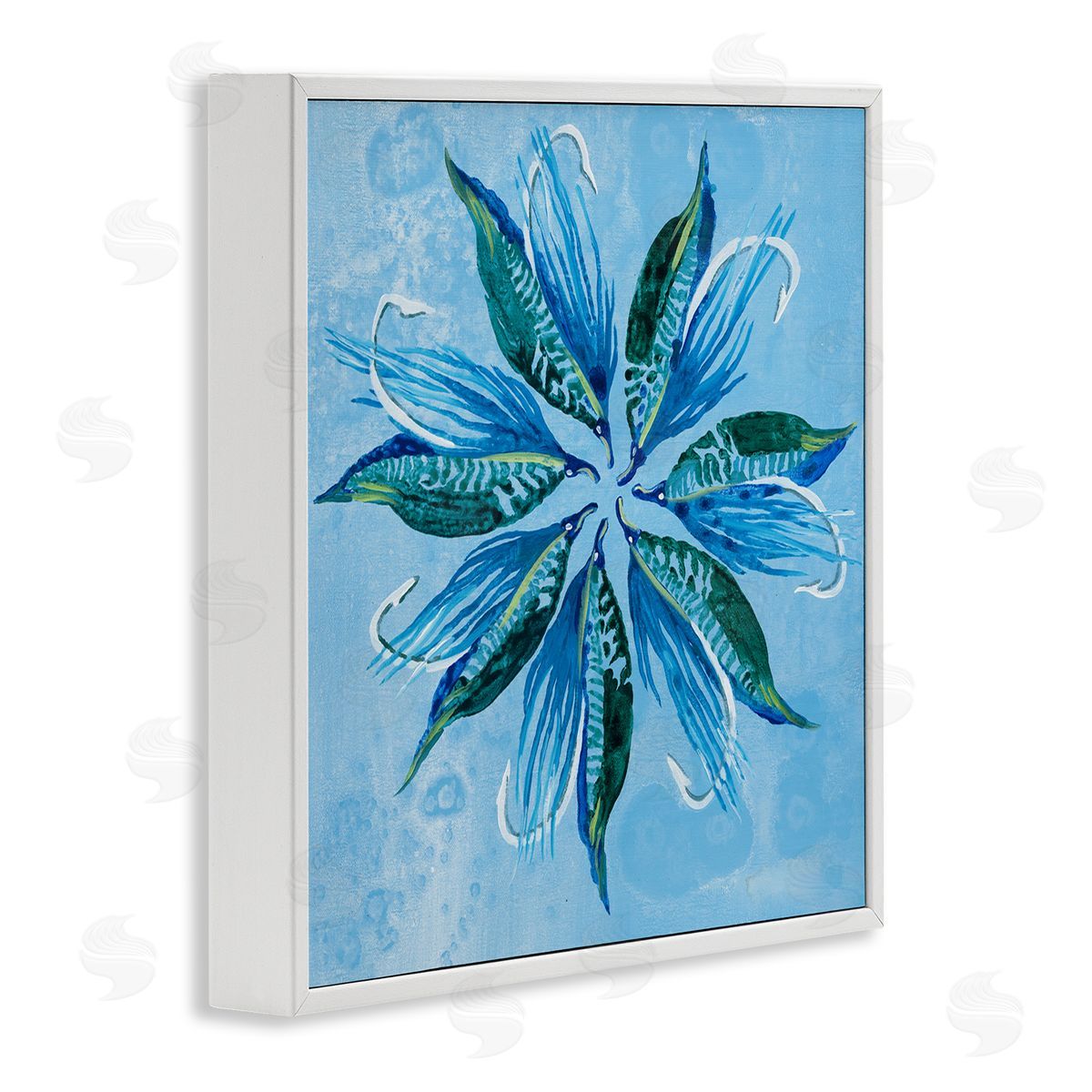 Blue Flower Shape Design White Frame Print Wall Art, Home Decor by Liz Jardine