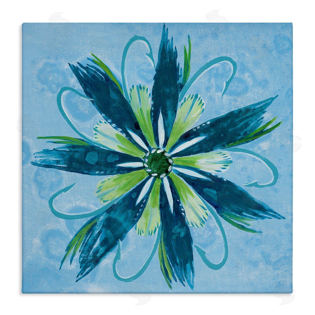 Blue & Green Abstract Flower Canvas Wall Art, Home Decor by Liz Jardine