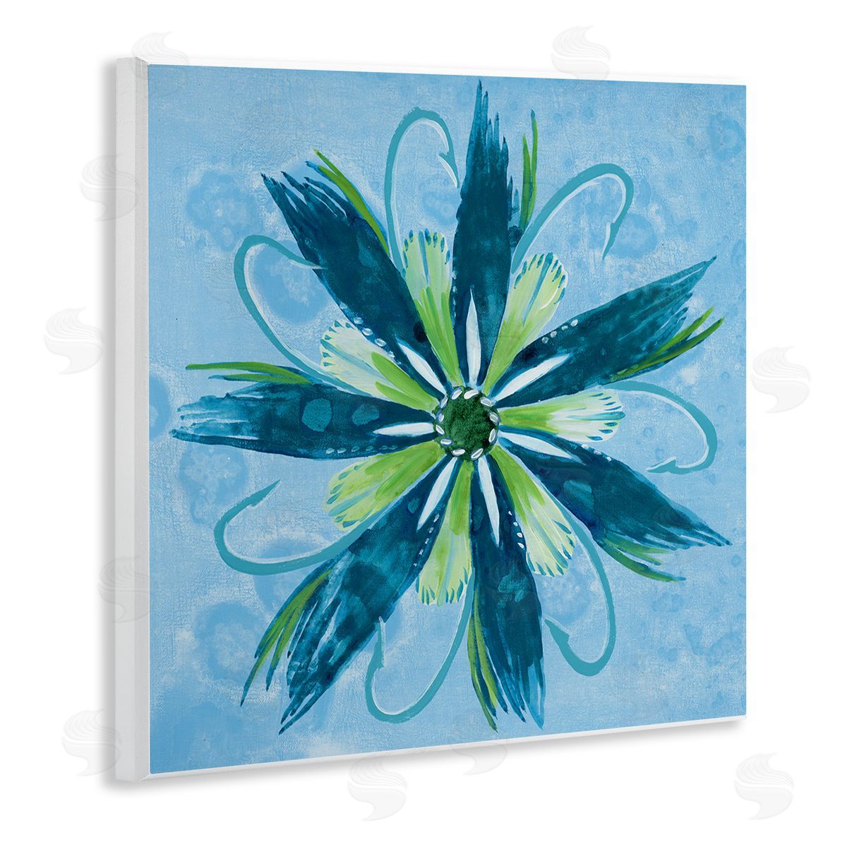 Blue & Green Abstract Flower Wood Plaque Wall Art, Home Decor by Liz Jardine