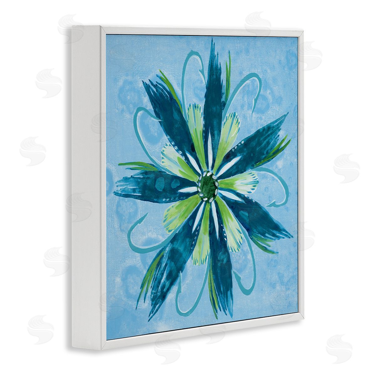 Blue & Green Abstract Flower White Frame Print Wall Art, Home Decor by Liz Jardine