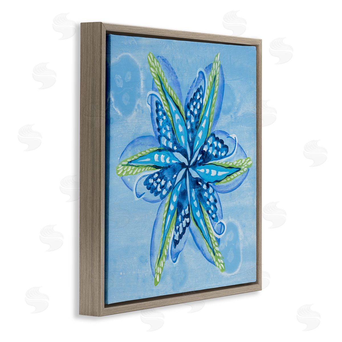 Star Shaped Abstract Flower Brown Floating Frame Canvas Wall Art, Home Decor by Liz Jardine