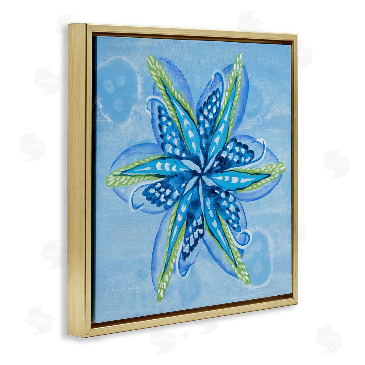 Star Shaped Abstract Flower Gold Floating Frame Canvas Wall Art, Home Decor by Liz Jardine
