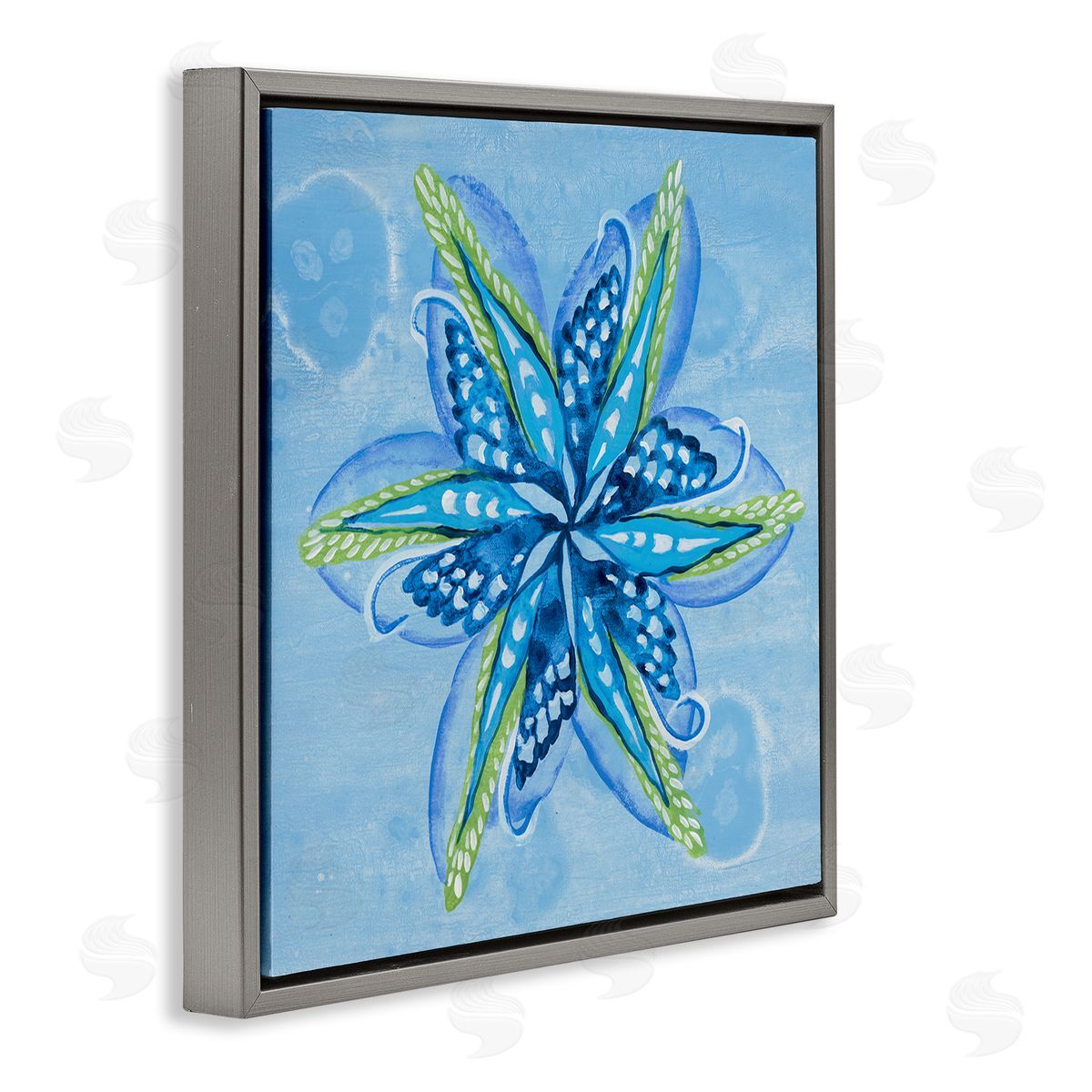Star Shaped Abstract Flower Grey Floating Frame Canvas Wall Art, Home Decor by Liz Jardine