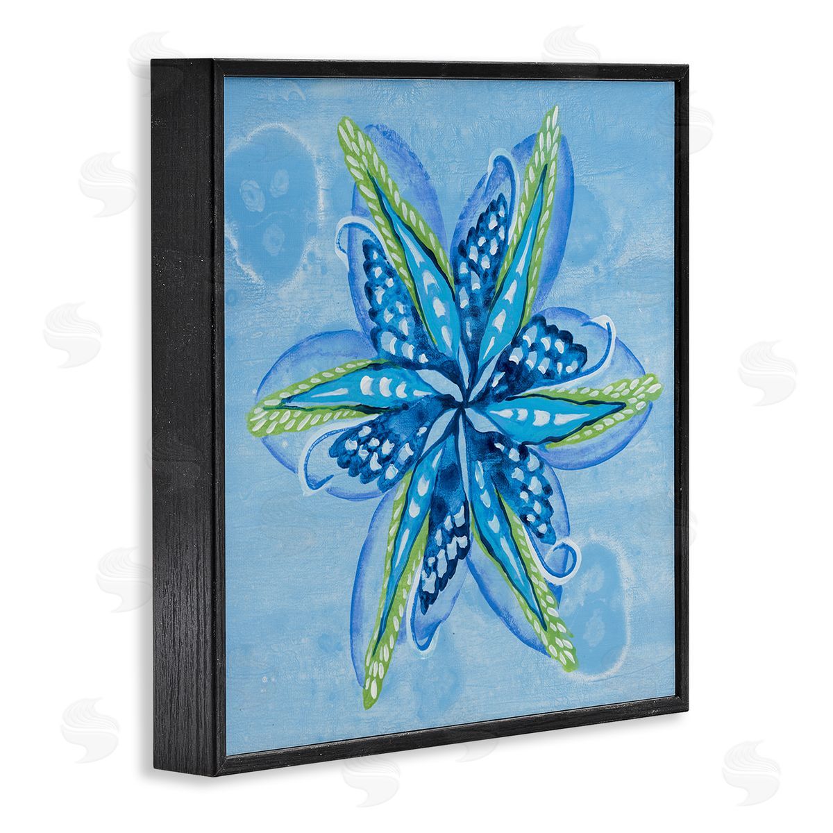Star Shaped Abstract Flower Black Frame Print Wall Art, Home Decor by Liz Jardine