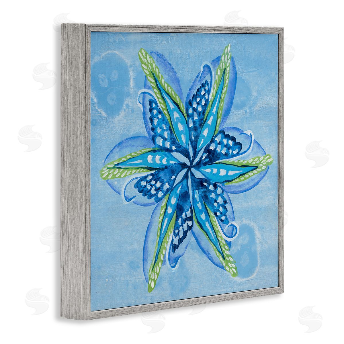 Star Shaped Abstract Flower Grey Frame Print Wall Art, Home Decor by Liz Jardine