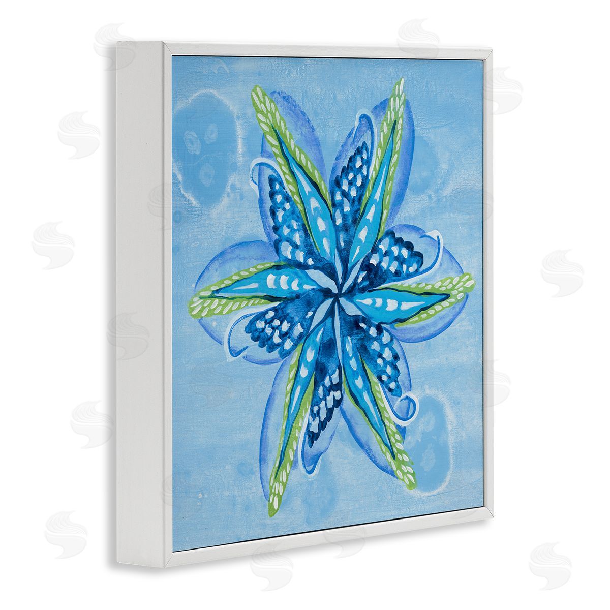 Star Shaped Abstract Flower White Frame Print Wall Art, Home Decor by Liz Jardine