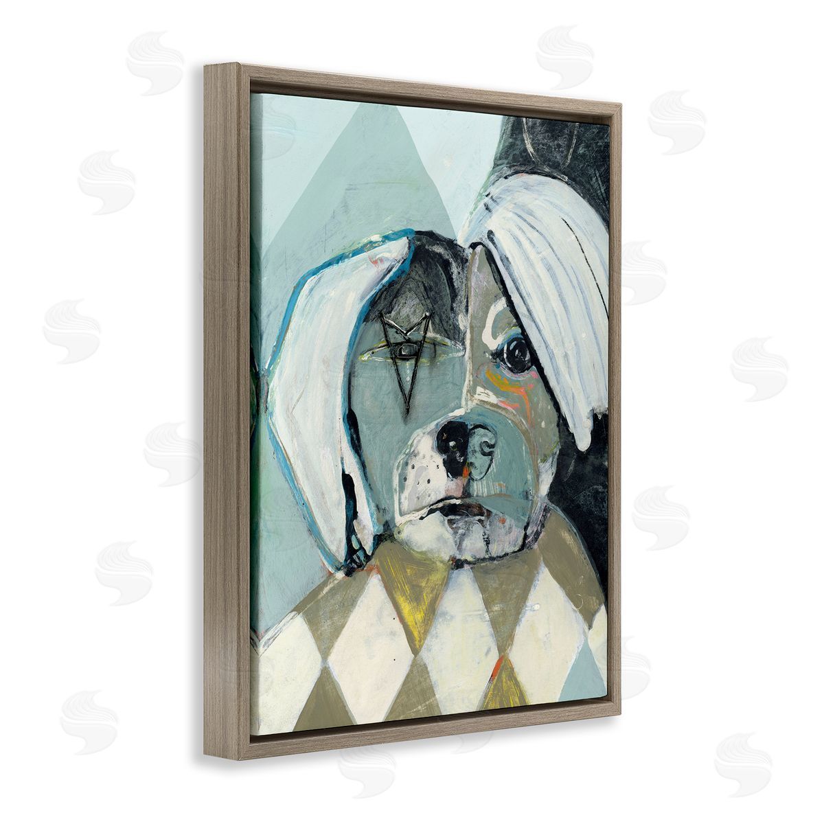 Abstract Dog Face Portrait Brown Floating Frame Canvas Wall Art, Home Decor by Stacy Milrany