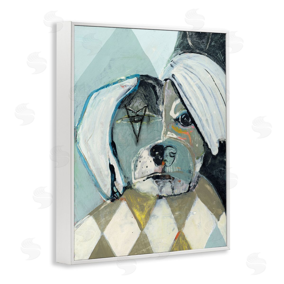 Abstract Dog Face Portrait White Frame Print Wall Art, Home Decor by Stacy Milrany