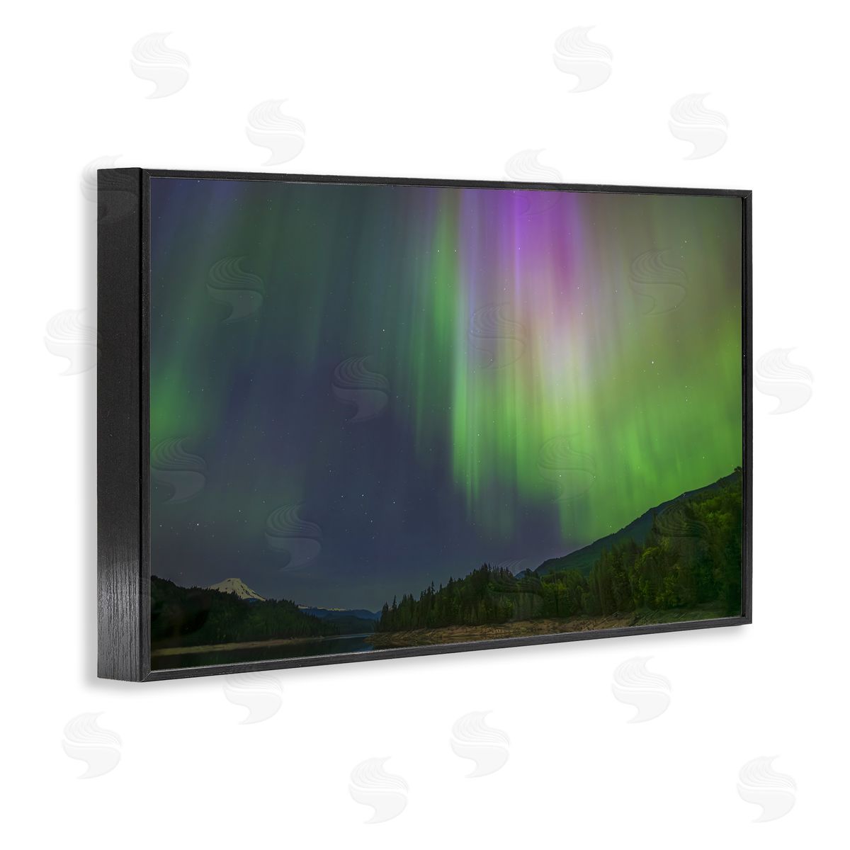 Green Glowing Northern Lights Black Frame Print Wall Art, Home Decor by Nancy Crowell