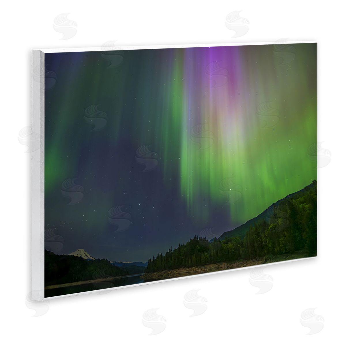 Green Glowing Northern Lights Wood Plaque Wall Art, Home Decor by Nancy Crowell