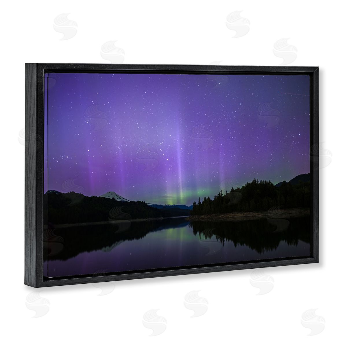 Luminous Purple Northern Lights Black Floating Frame Canvas Wall Art, Home Decor by Nancy Crowell