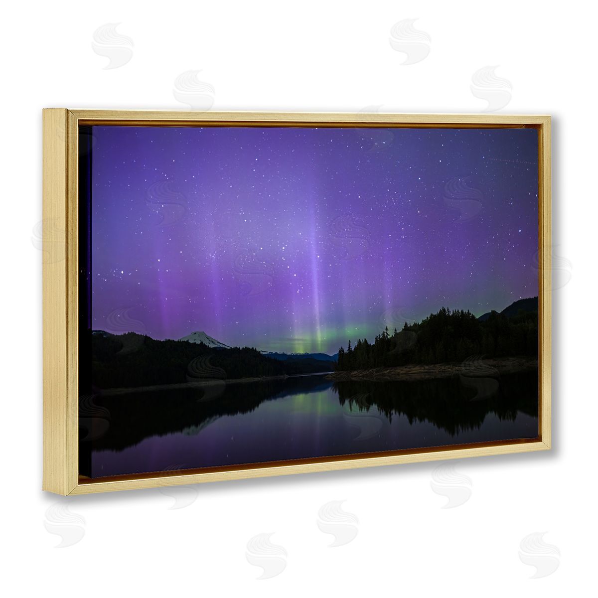 Luminous Purple Northern Lights Gold Floating Frame Canvas Wall Art, Home Decor by Nancy Crowell