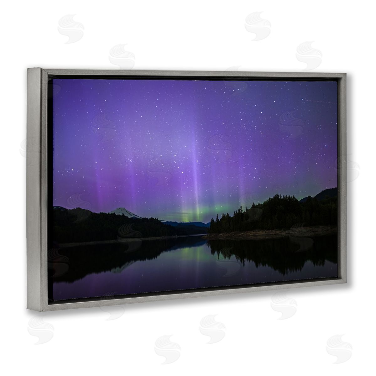 Luminous Purple Northern Lights Grey Floating Frame Canvas Wall Art, Home Decor by Nancy Crowell