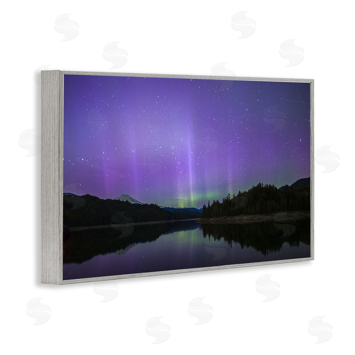 Luminous Purple Northern Lights Grey Frame Print Wall Art, Home Decor by Nancy Crowell
