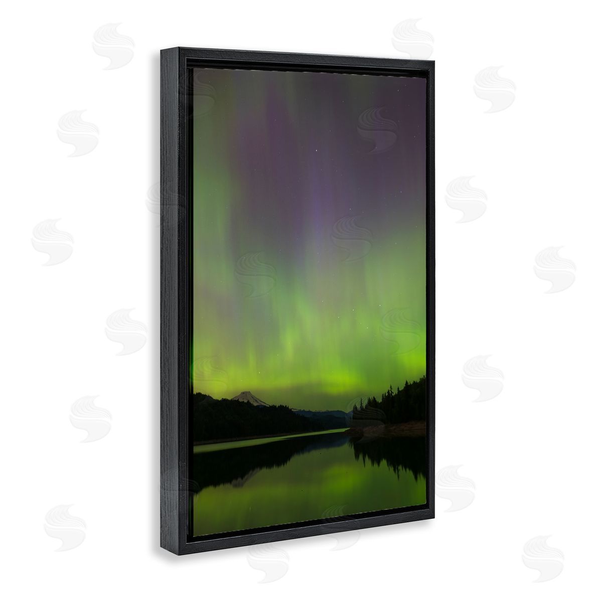Green Aurora Landscape Black Floating Frame Canvas Wall Art, Home Decor by Nancy Crowell