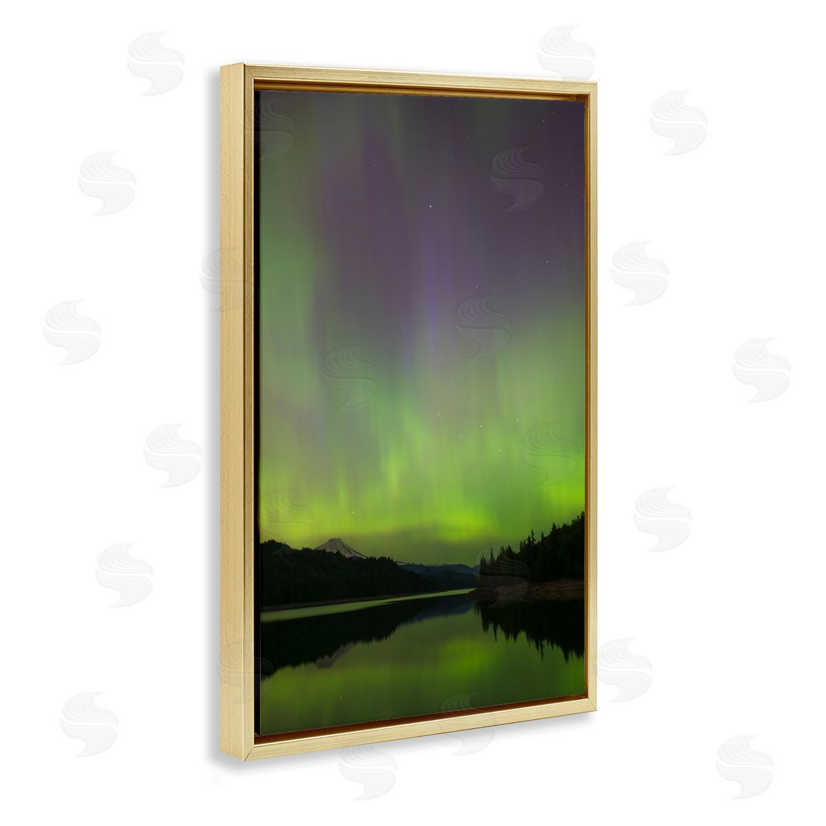 Green Aurora Landscape Gold Floating Frame Canvas Wall Art, Home Decor by Nancy Crowell