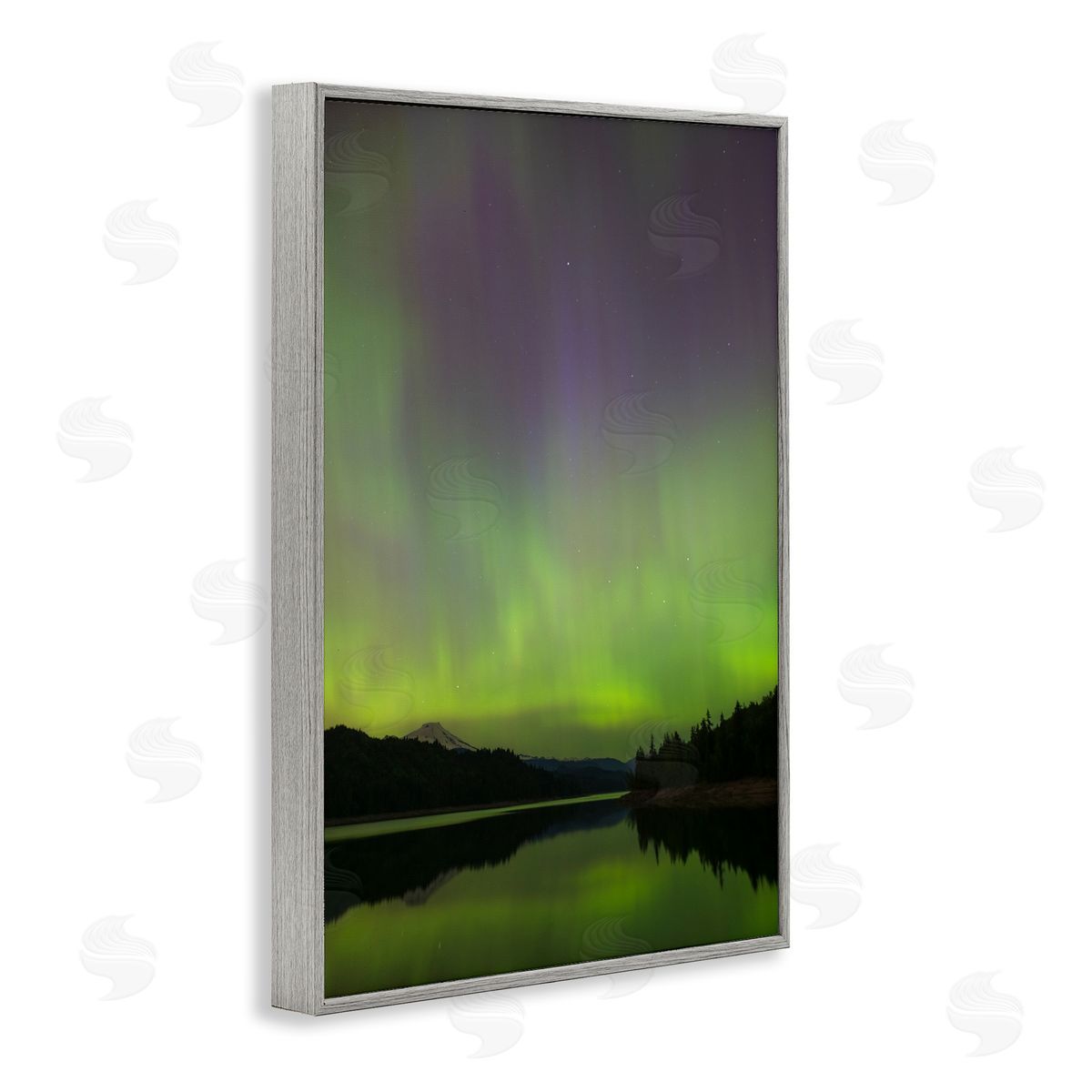 Green Aurora Landscape Grey Frame Print Wall Art, Home Decor by Nancy Crowell