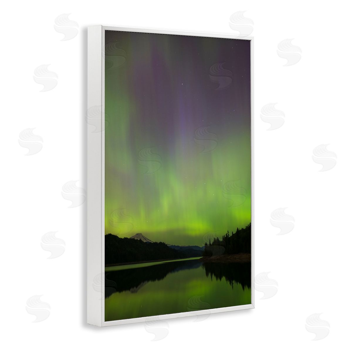 Green Aurora Landscape White Frame Print Wall Art, Home Decor by Nancy Crowell