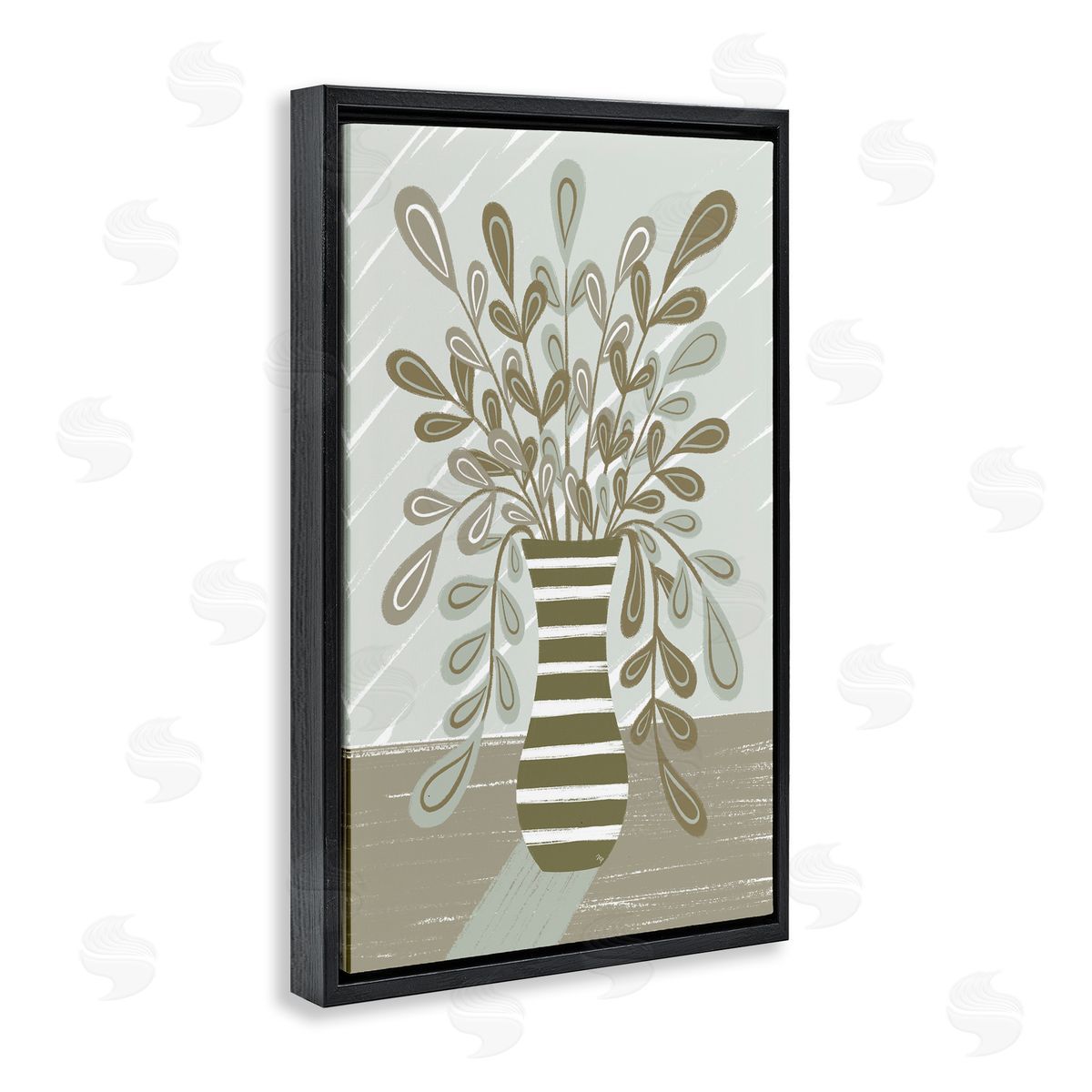 Muted Minimal Foliage Bouquet Black Floating Frame Canvas Wall Art, Home Decor by Martina Pavlova