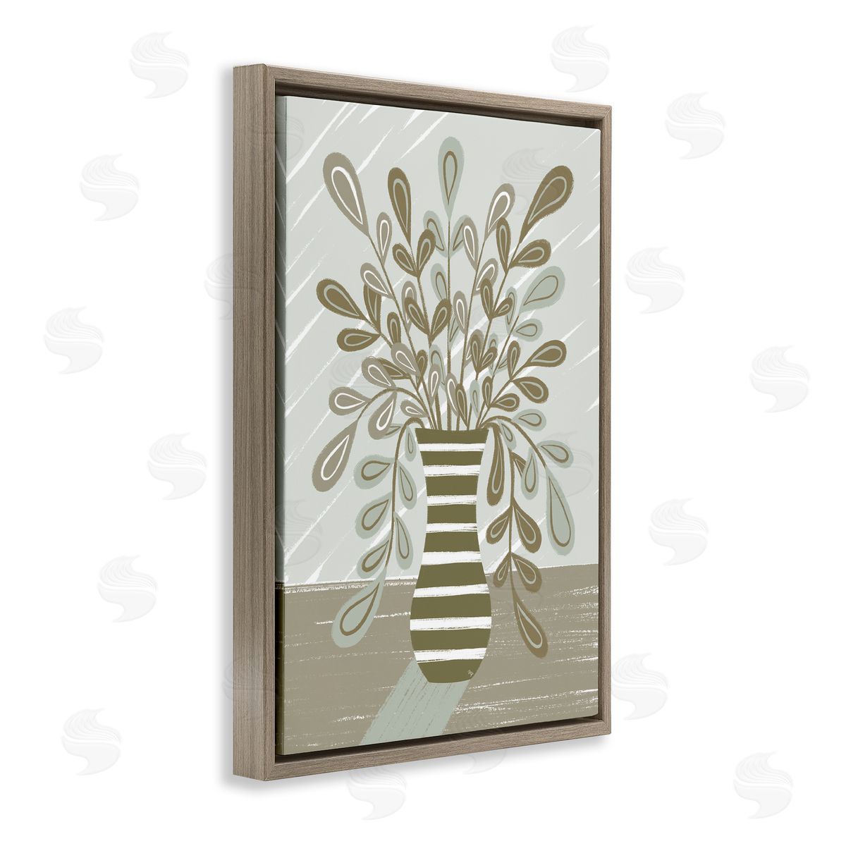 Muted Minimal Foliage Bouquet Brown Floating Frame Canvas Wall Art, Home Decor by Martina Pavlova