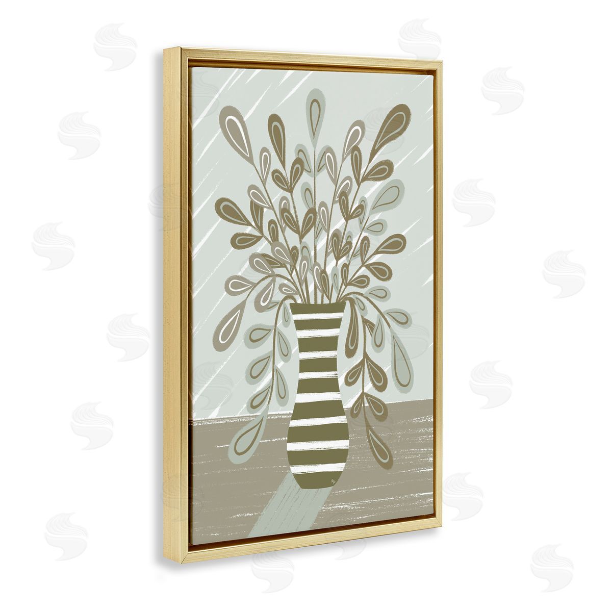 Muted Minimal Foliage Bouquet Gold Floating Frame Canvas Wall Art, Home Decor by Martina Pavlova