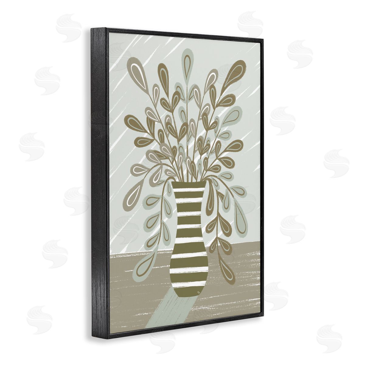 Muted Minimal Foliage Bouquet Black Frame Print Wall Art, Home Decor by Martina Pavlova