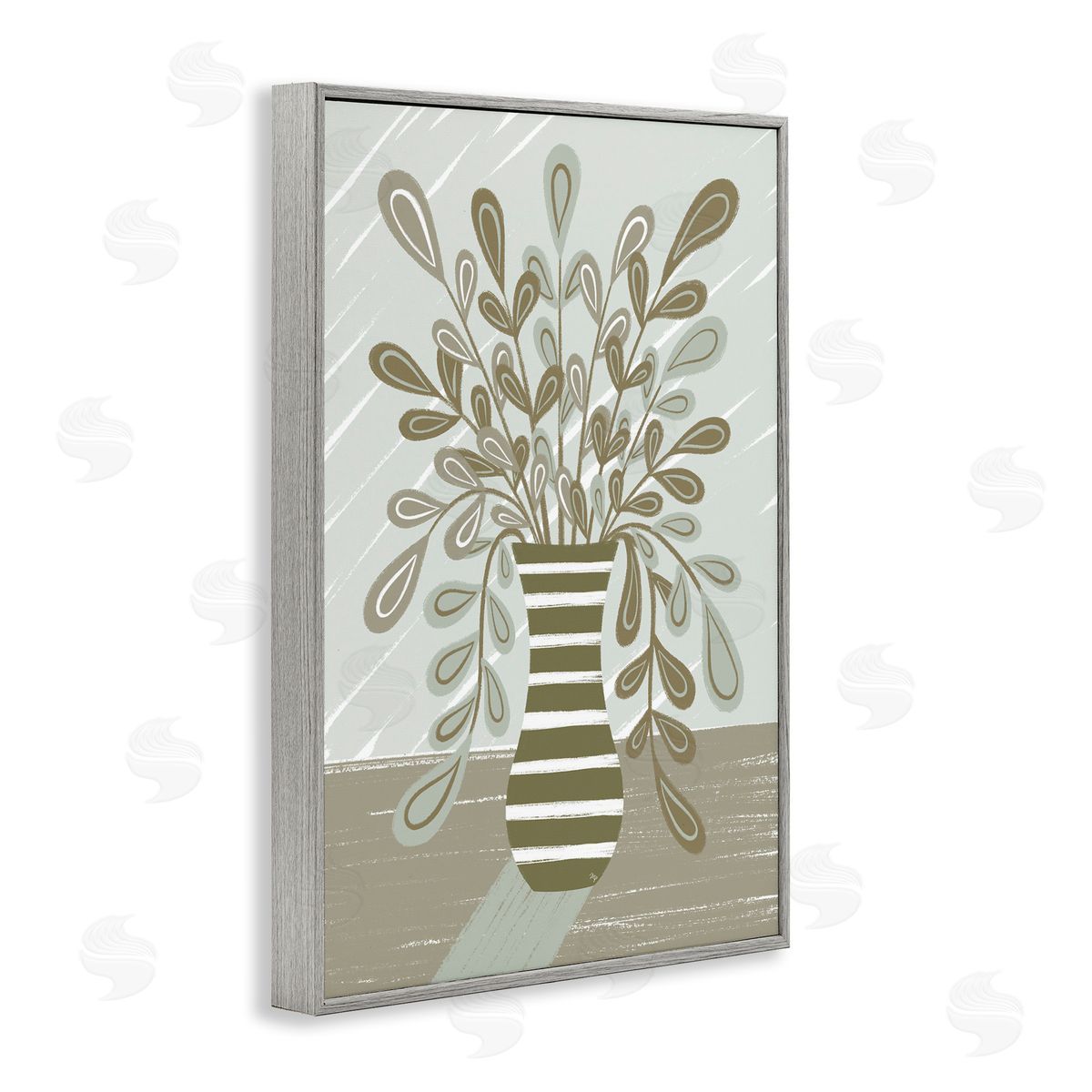 Muted Minimal Foliage Bouquet Grey Frame Print Wall Art, Home Decor by Martina Pavlova