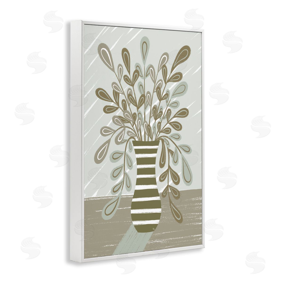 Muted Minimal Foliage Bouquet White Frame Print Wall Art, Home Decor by Martina Pavlova
