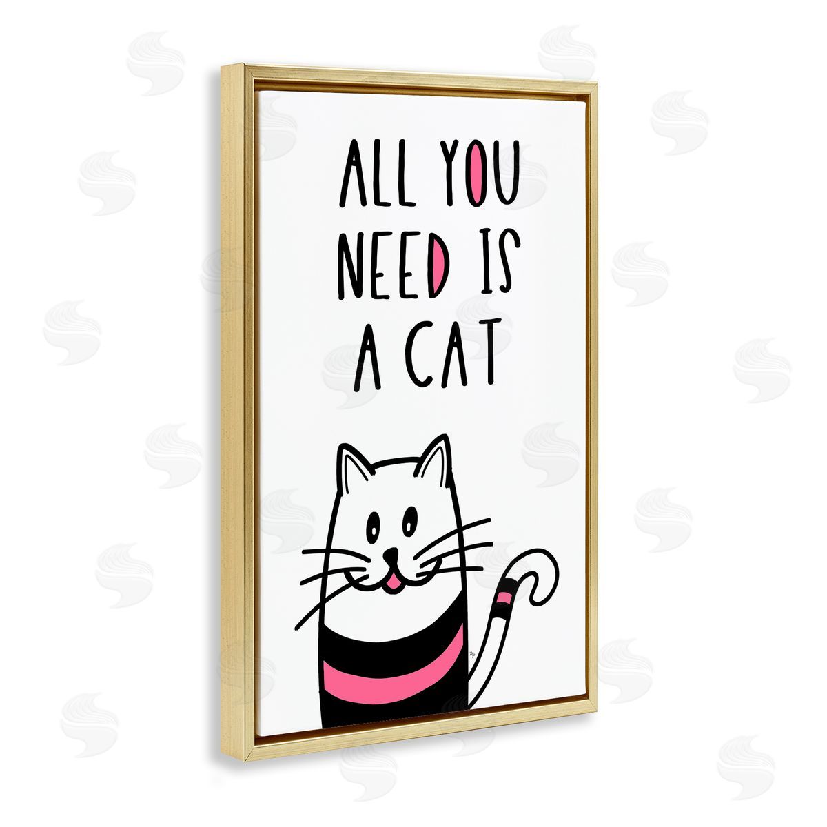 All You Need Is Cat Gold Floating Frame Canvas Wall Art, Home Decor by Martina Pavlova