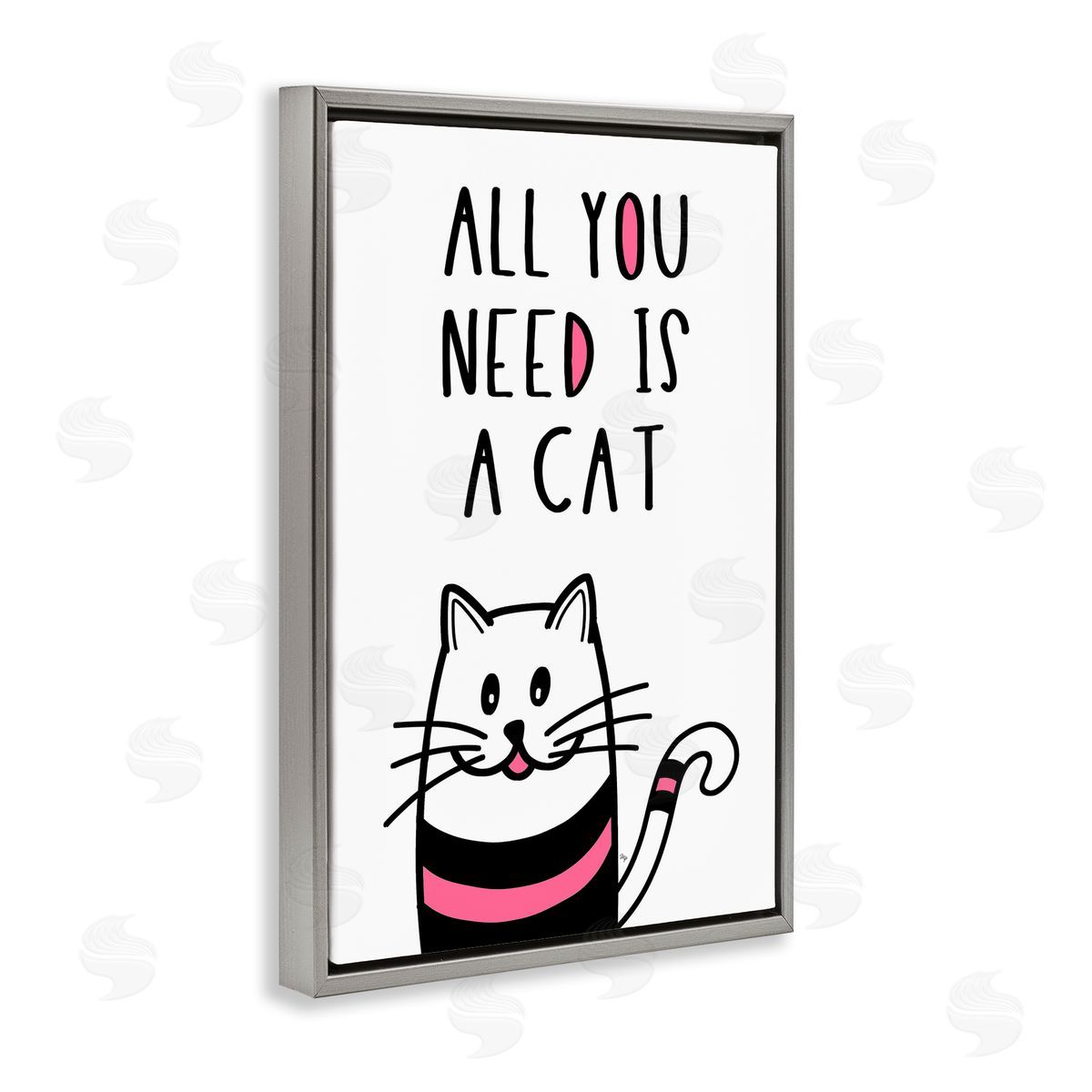 All You Need Is Cat Grey Floating Frame Canvas Wall Art, Home Decor by Martina Pavlova