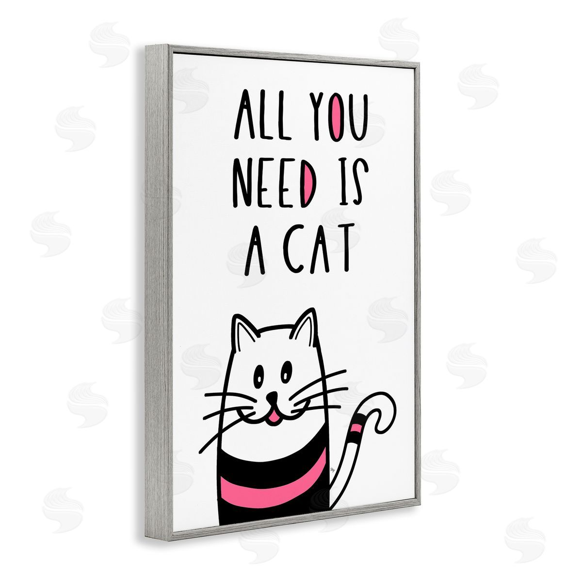 All You Need Is Cat Grey Frame Print Wall Art, Home Decor by Martina Pavlova