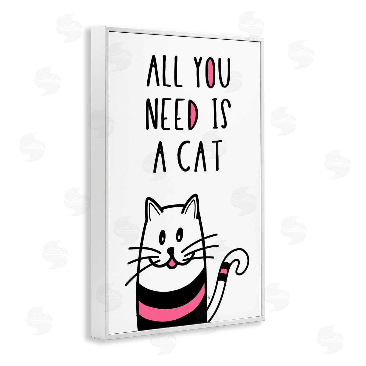 All You Need Is Cat White Frame Print Wall Art, Home Decor by Martina Pavlova