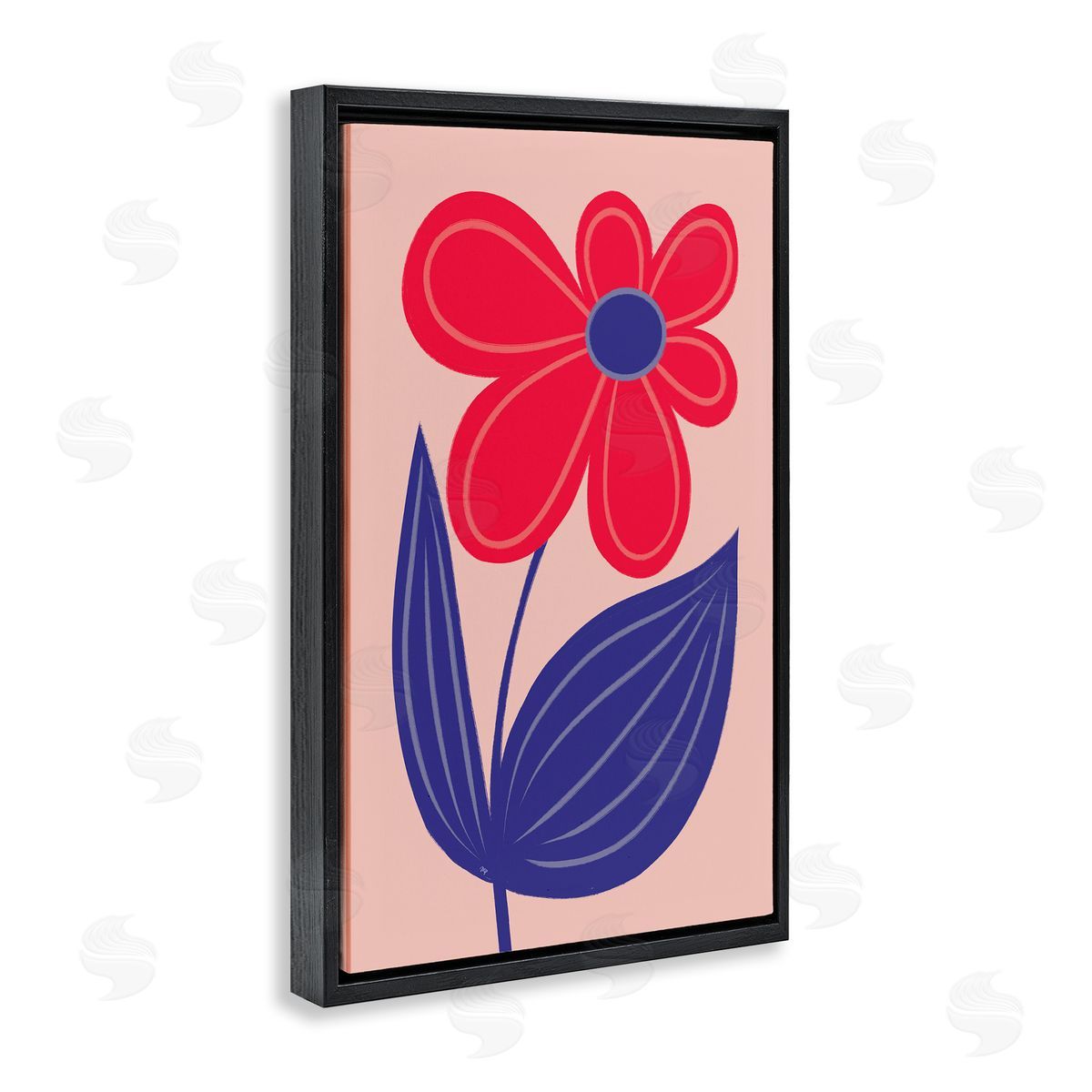 Playful Bold Red Daisy Black Floating Frame Canvas Wall Art, Home Decor by Martina Pavlova