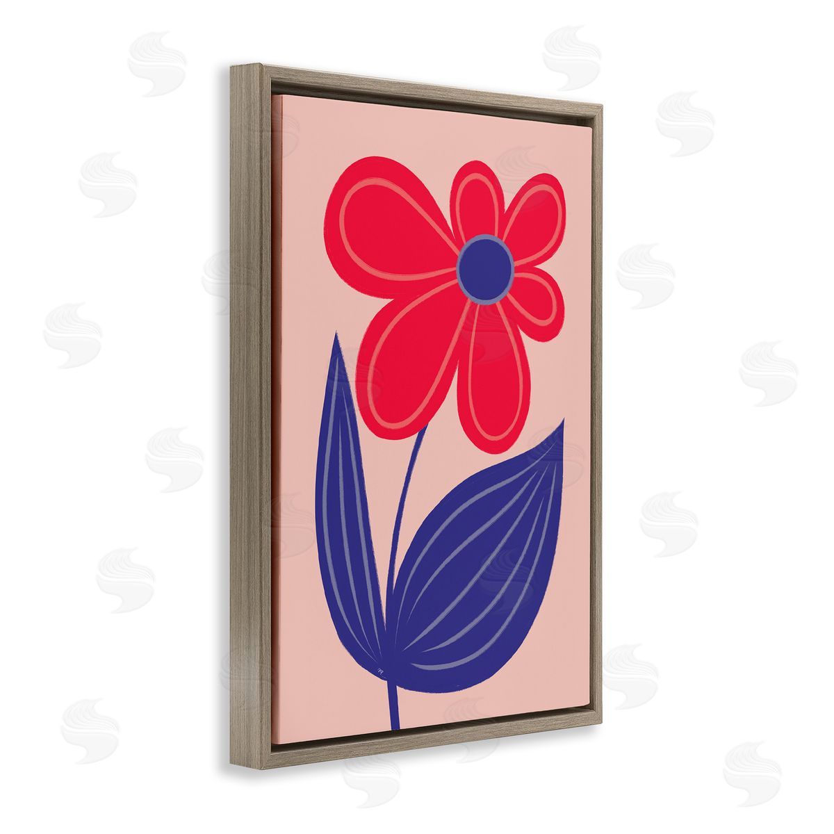Playful Bold Red Daisy Brown Floating Frame Canvas Wall Art, Home Decor by Martina Pavlova