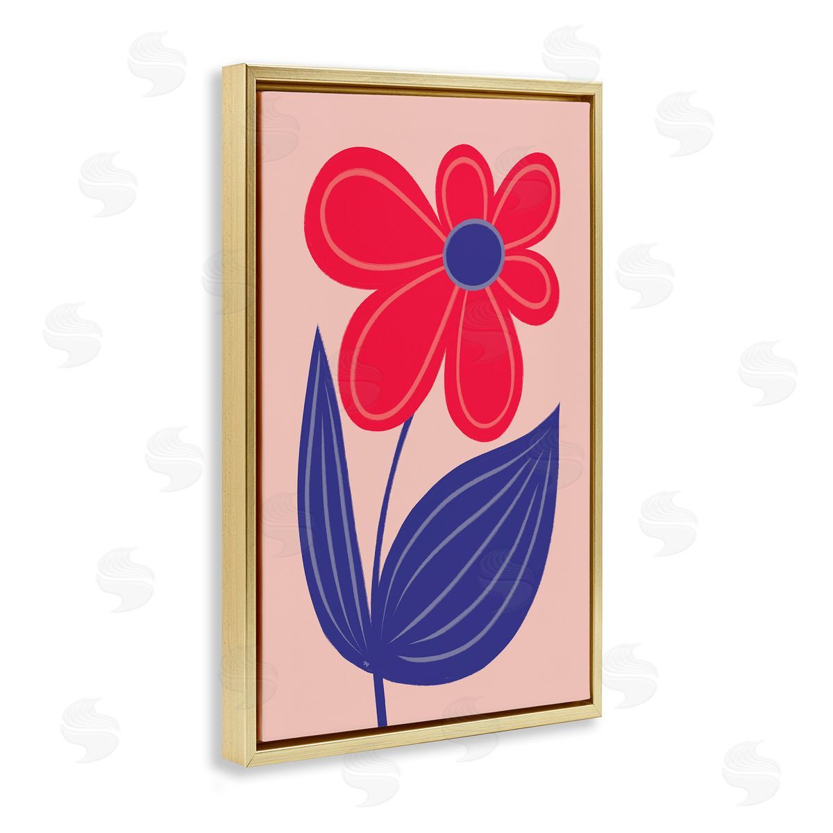 Playful Bold Red Daisy Gold Floating Frame Canvas Wall Art, Home Decor by Martina Pavlova