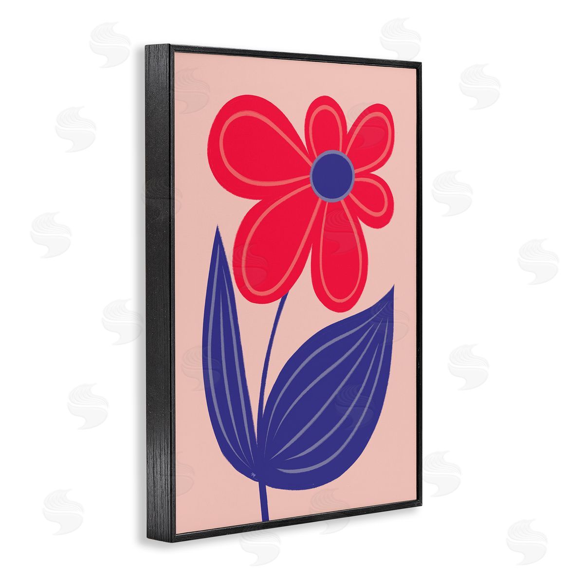 Playful Bold Red Daisy Black Frame Print Wall Art, Home Decor by Martina Pavlova