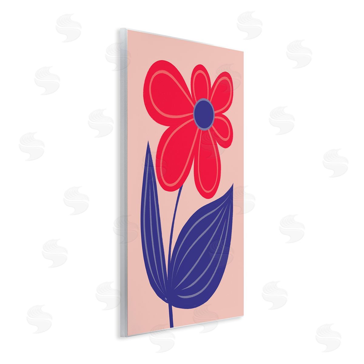 Playful Bold Red Daisy Wood Plaque Wall Art, Home Decor by Martina Pavlova