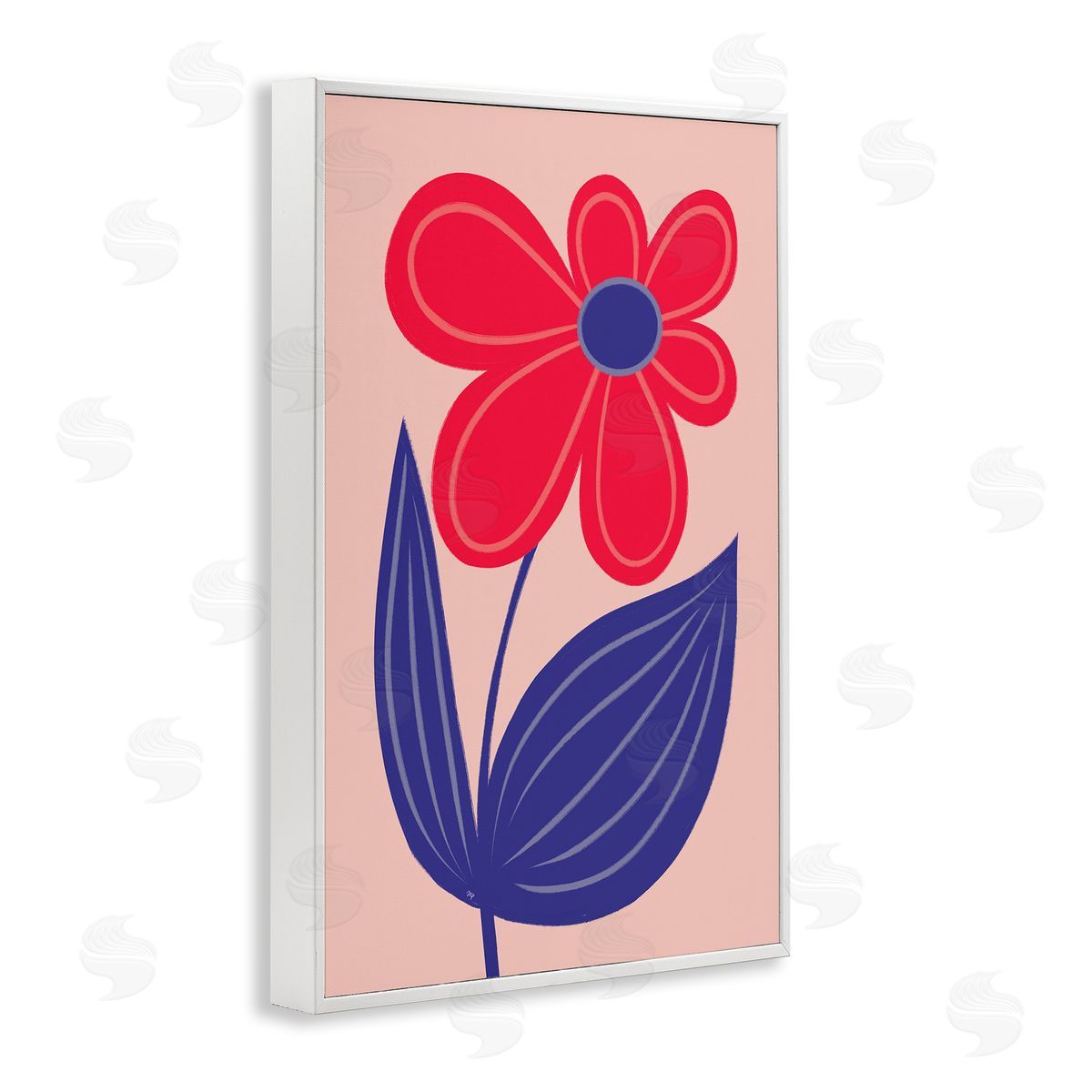 Playful Bold Red Daisy White Frame Print Wall Art, Home Decor by Martina Pavlova