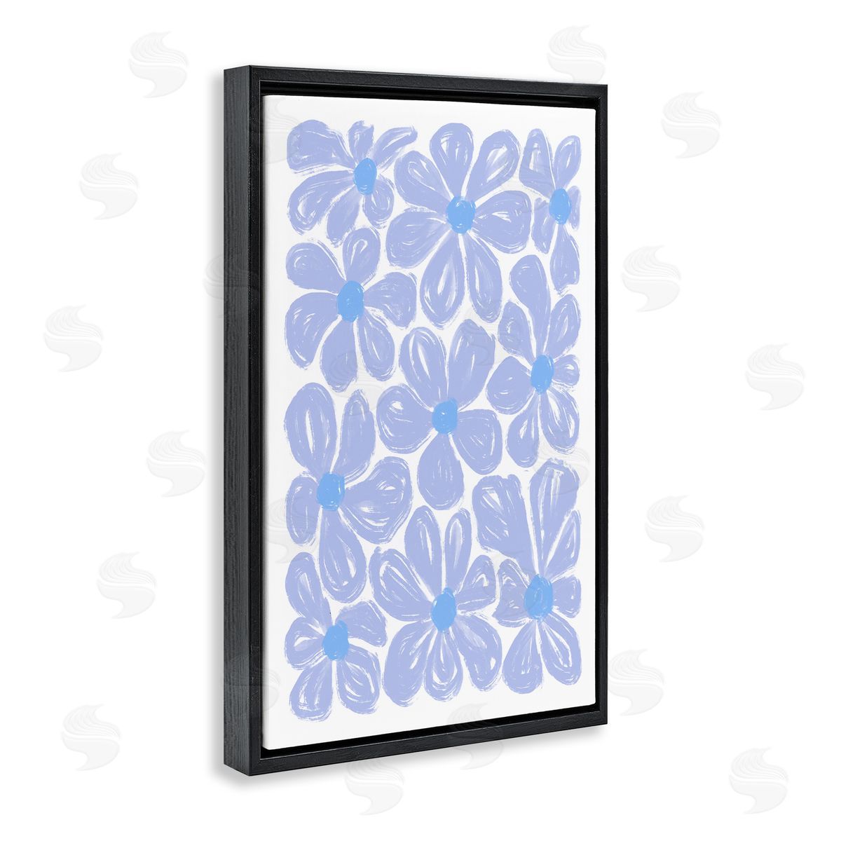 Blue Blooms Patterned Black Floating Frame Canvas Wall Art, Home Decor by Martina Pavlova