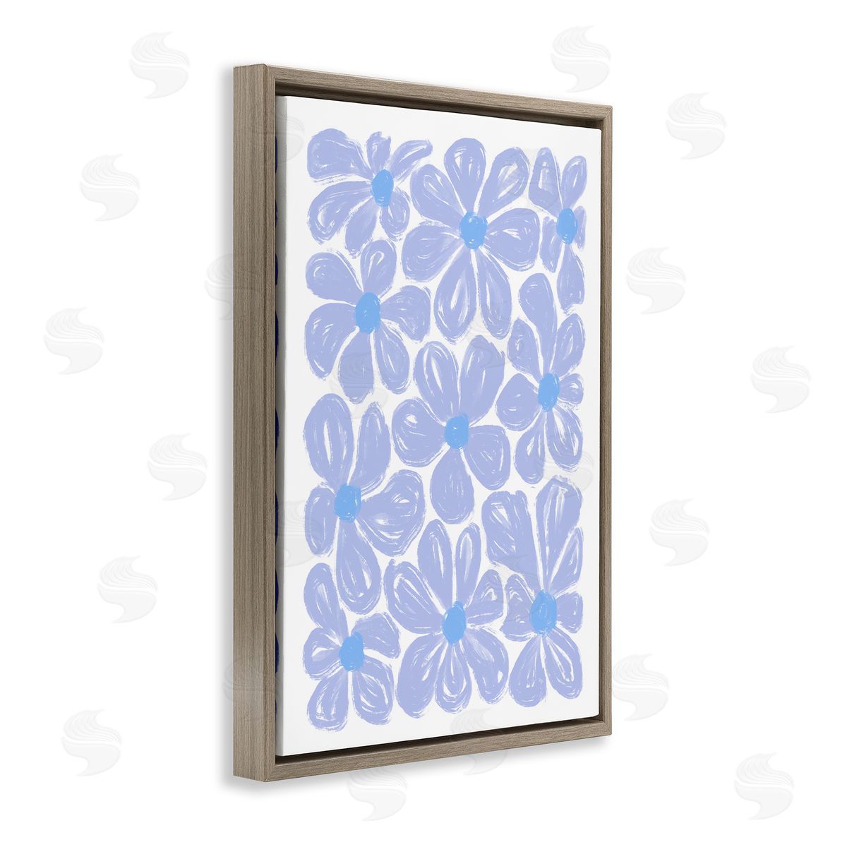 Blue Blooms Patterned Brown Floating Frame Canvas Wall Art, Home Decor by Martina Pavlova