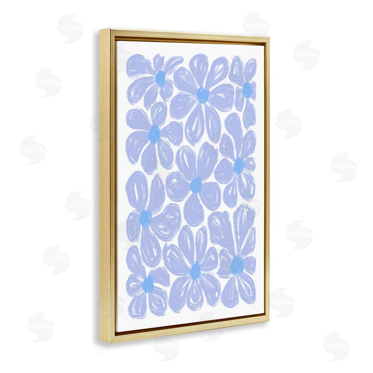Blue Blooms Patterned Gold Floating Frame Canvas Wall Art, Home Decor by Martina Pavlova
