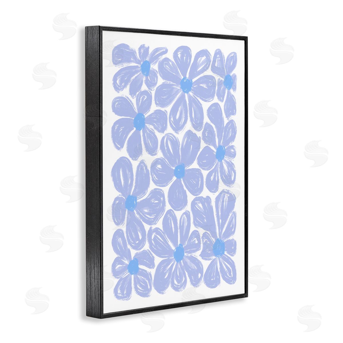 Blue Blooms Patterned Black Frame Print Wall Art, Home Decor by Martina Pavlova