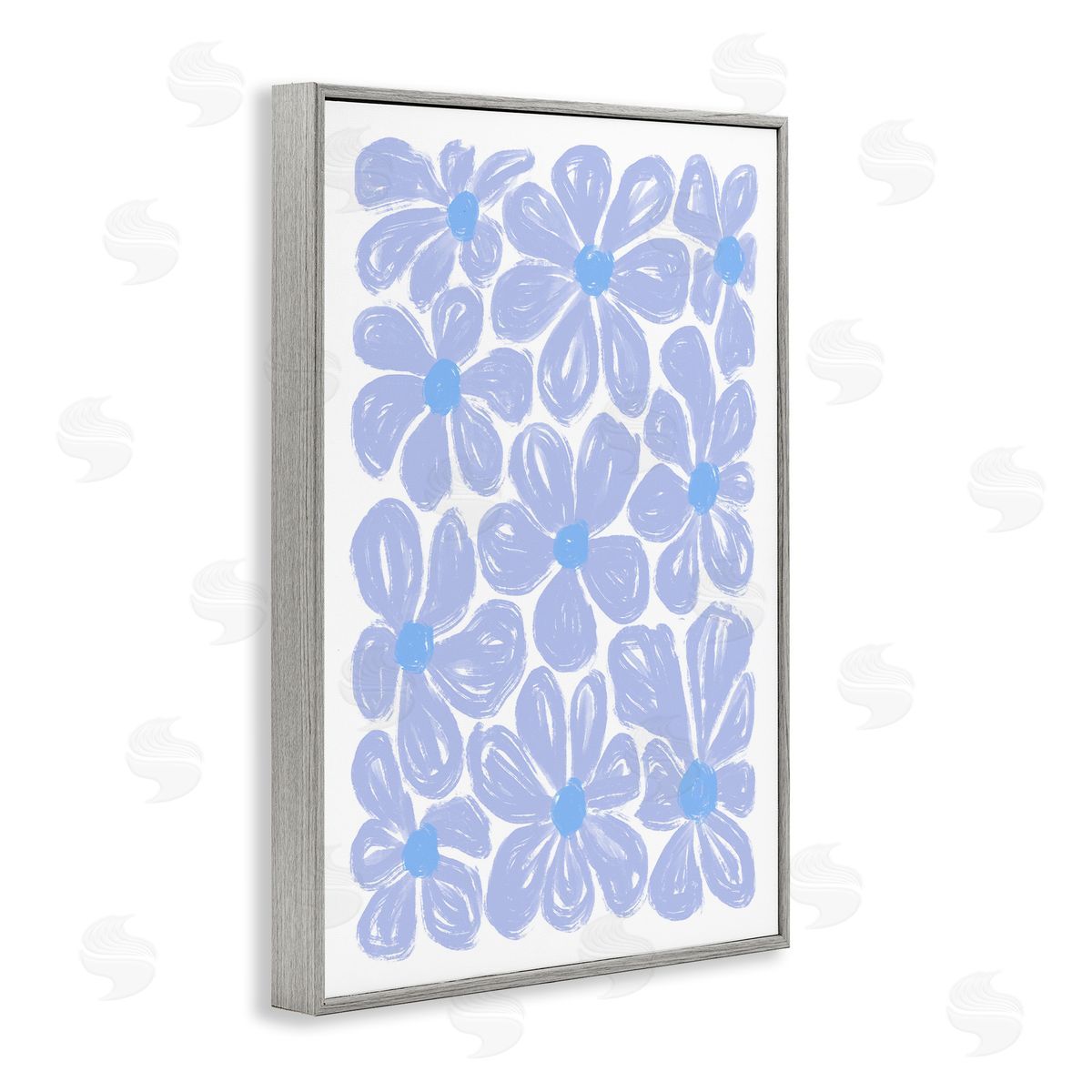 Blue Blooms Patterned Grey Frame Print Wall Art, Home Decor by Martina Pavlova