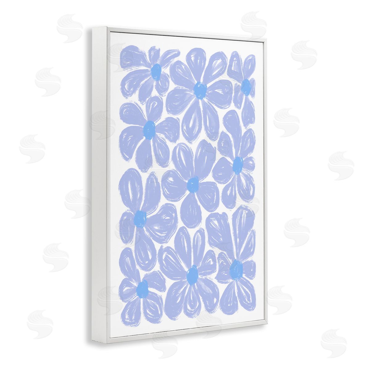 Blue Blooms Patterned White Frame Print Wall Art, Home Decor by Martina Pavlova