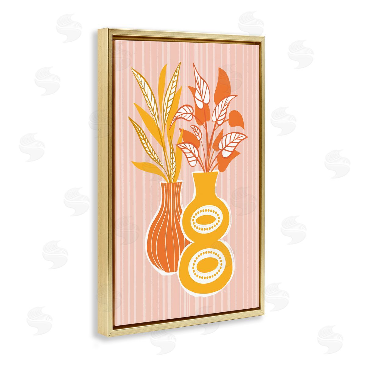 Orange & Yellow Vases Gold Floating Frame Canvas Wall Art, Home Decor by Martina Pavlova
