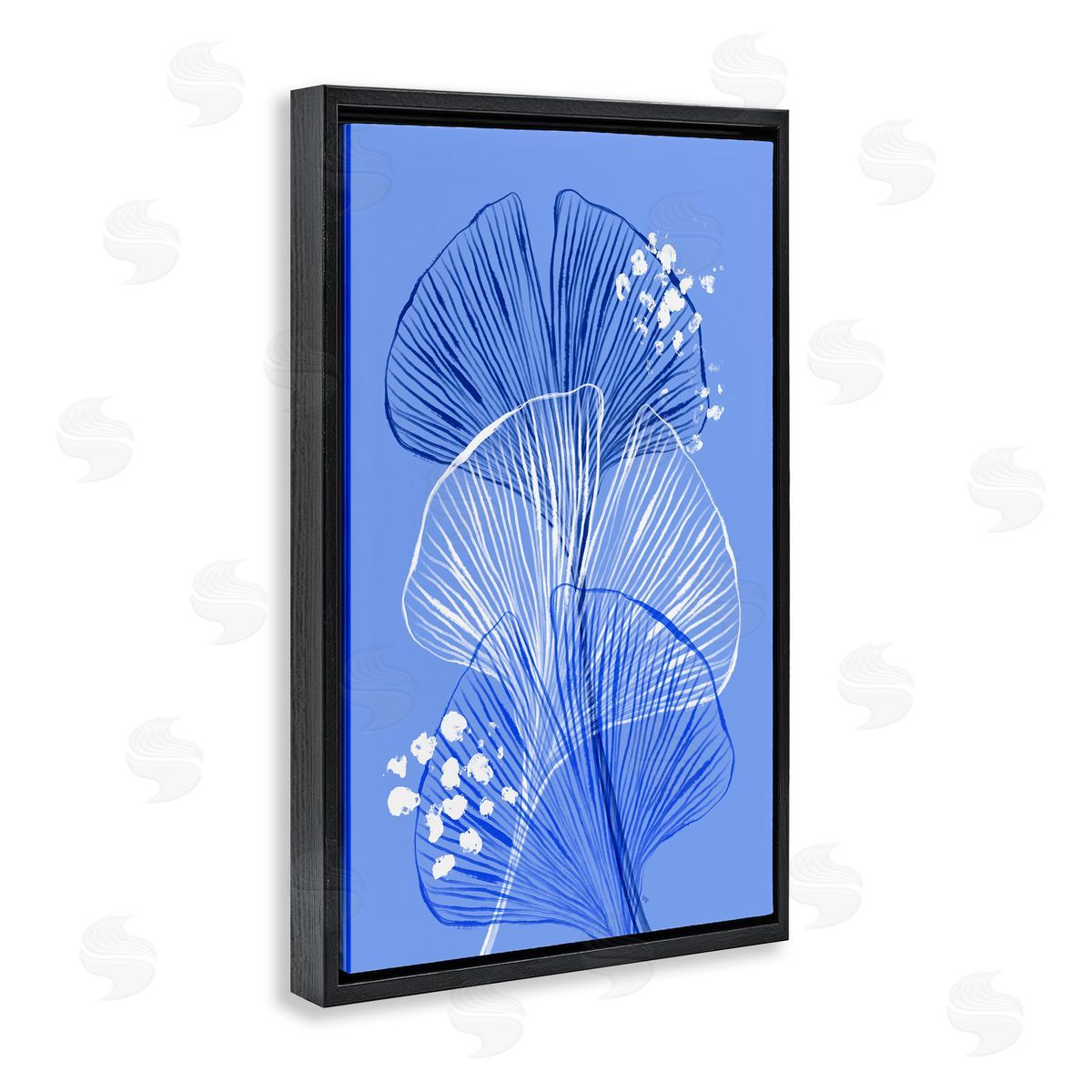 Layered Blue Gingkoes Black Floating Frame Canvas Wall Art, Home Decor by Martina Pavlova
