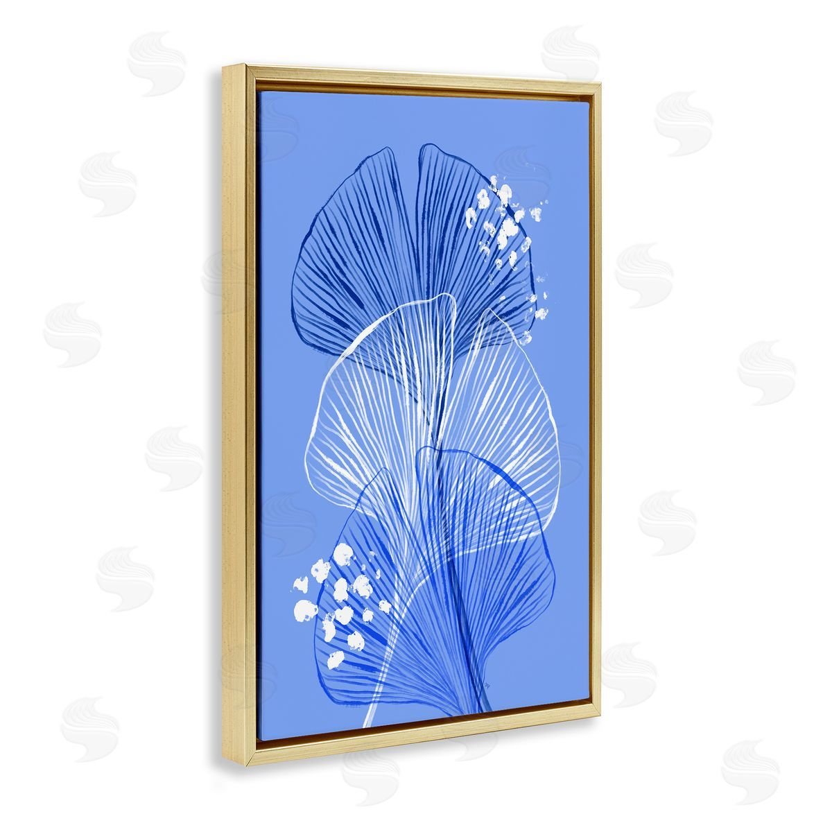 Layered Blue Gingkoes Gold Floating Frame Canvas Wall Art, Home Decor by Martina Pavlova